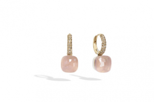 Nudo earrings in rose gold with chalcedony, rose quartz and brown diamonds by Pomellato