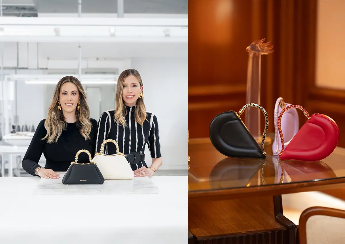 Géraldine Guyot in Mary Katrantzou predstavljata kolekcijo Bvlgari Serpentine jesen–zima 2025/26 s prestižnimi torbicami Serpenti v črni, beli, rdeči in lila barvi.