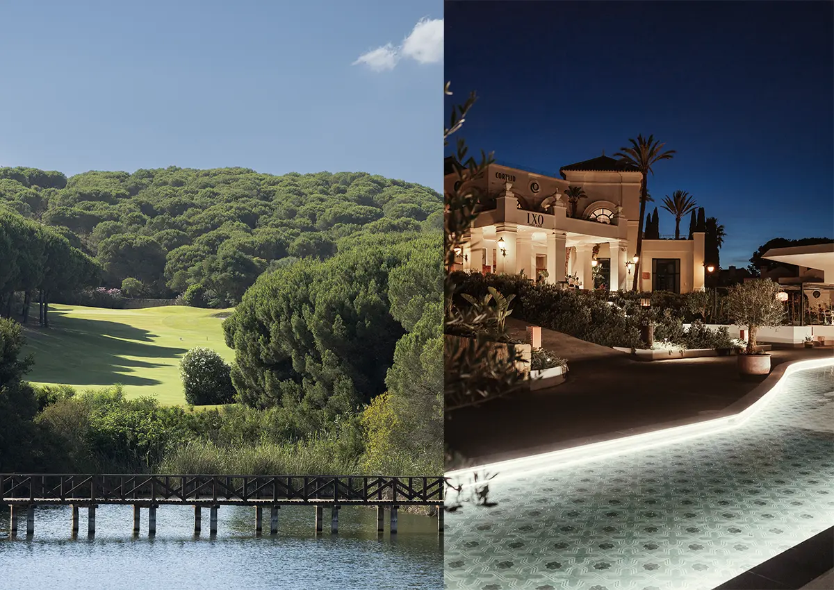 Sotogrande – eno najboljših golfskih letovišč na svetu Sotogrande v Andaluziji – luksuzno golf letovišče s pogledom na igrišča, naravo in elegantno večerno arhitekturo resorta.