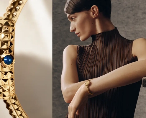 Cartier Baignoire Clou de Paris iz rumenega zlata z integrirano togo zapestnico