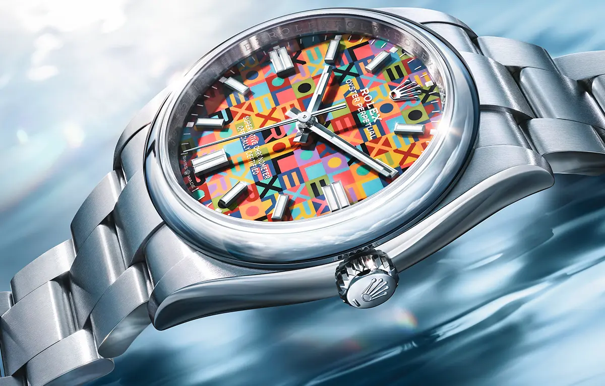 Rolex Oyster Perpetual 36 iz jekla Oystersteel z večbarvno številčnico Jubilee in zapestnico Oyster